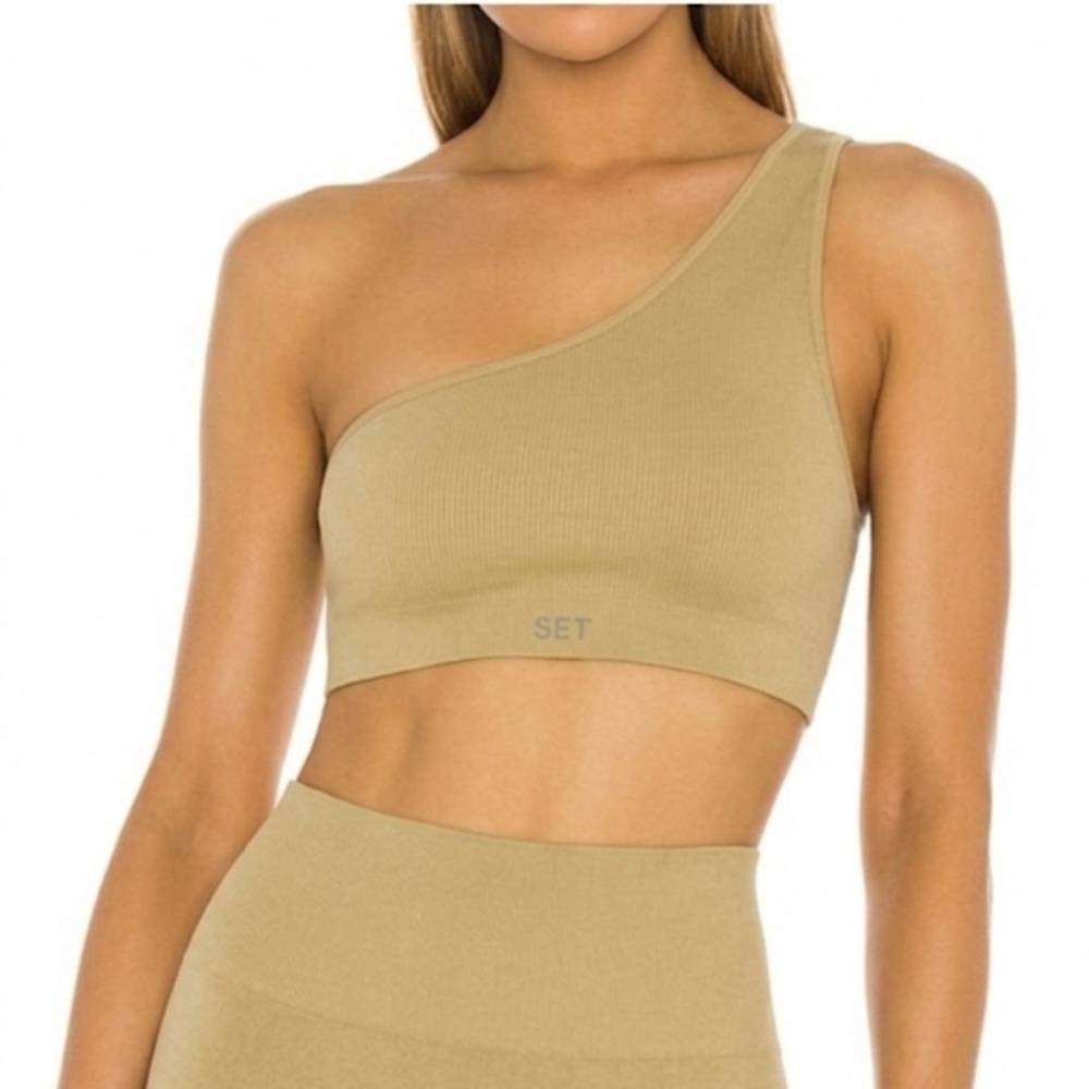 SET Active Ribbed One Shoulder Sportsbra Size Small Mustard Yellow